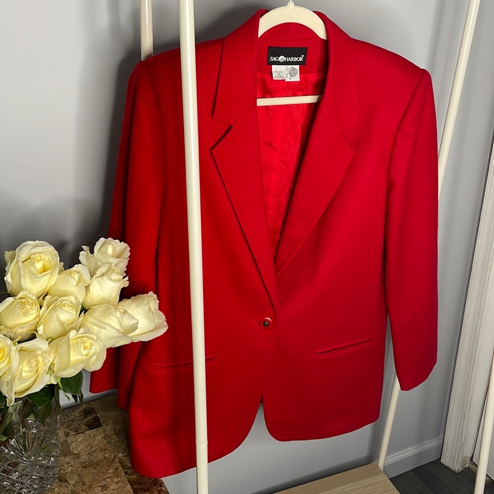 Red jacket blazer, 100% wool, Sag Harbor trendy